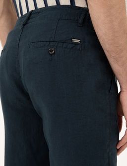 Lacivert Carrot Fit %100 Keten Kanvas Pantolon