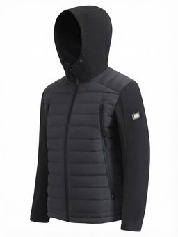 Куртка мужская гибридная стёганая с капюшоном с графеновой подкладкой черного цвета 9627_1Ch