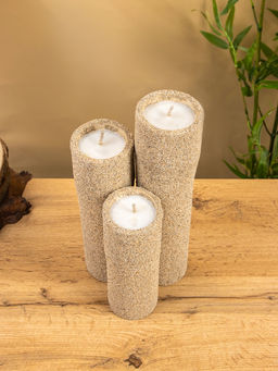 Свеча в бамбуке тройная, 15×15×30 см, 100 мл, песочная