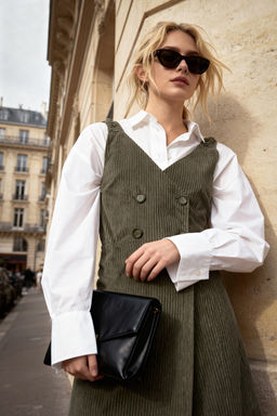 TRENDYOLMILLA Haki Ask?l? Jile Kadife Mini Dokuma Elbise TWOAW25EL00374  фото 9