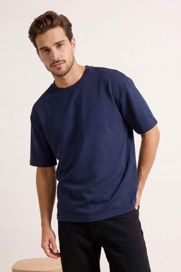 Lacivert Premium Wardrobe Essentials Dusuk Omuz Regular Fit Basic T-Shirt TMNSS26TS00010