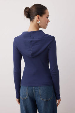 Antrasit Kapusonlu Fitilli Dugmeli Fitted/Vucuda Oturan Orme Bluz TWOAW26BZ00033 - Trendyolmilla фото 8