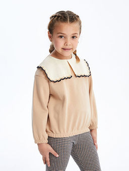 Bisiklet Yaka Uzun Kollu Bask?l? K?z ?ocuk Sweatshirt ve Tayt 2li Tak?m