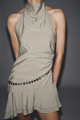 STRIPED HALTER NECK SHORT DRESS WITH BELT - Zara фото 3