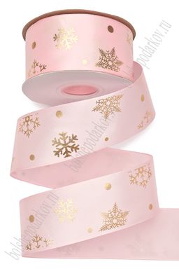 Лента атласная 3,8 см*20 ярд "Снежинки" SF-7329, розовый №04