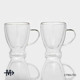 Набор кружек с двойными стенками Magistro «Капучино», 280 мл, 12×9×11 см, 2 шт., стекло, прозрачный