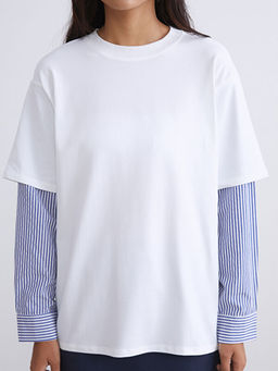 Bisiklet Yaka ?izgili Kad?n Sweatshirt Tunik