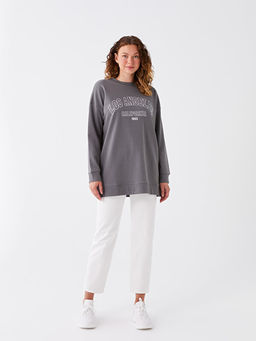 Bisiklet Yaka Bask?l? Uzun Kollu Oversize Kad?n Sweatshirt Tunik