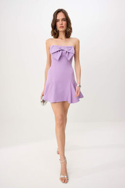 Lila Kurdele Fiyonk Detay Straplez Finike K?sa / Mini Astarl? Party Elbise TPRSS26EL00270