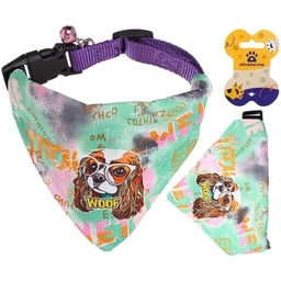 Цена за 2 шт. Ошейник с банданой и колокольчиком для кошек и собак мелких пород "Стильный БРО", цвет зеленый, рS/16*11см (лейбл)