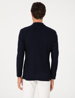 Lacivert Slim Fit Y_n Keten Kar___ml_ Ceket
