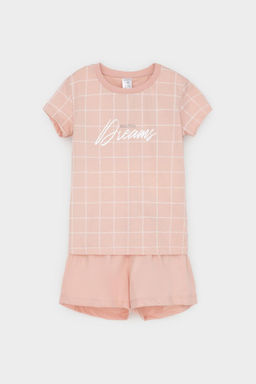 К 1642/дымчатая роза,двойная клетка пижама дет