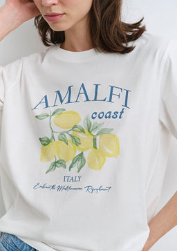 Amalfi Bask?l? Beyaz Tisort - Mavi фото 6