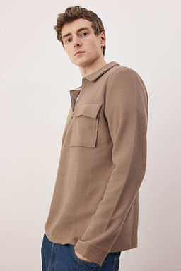 Kahverengi Regular/Normal Kesim Polo Yaka Fermuarl_ Cep Detayl_ Swetshirt TMNAW26SW00059 - Trendyolmilla фото 2