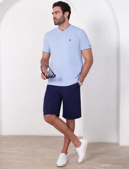 Футболка с V-вырезом из премиального хлопка с эластаном - Vilatte фото 5