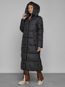 Пальто утепленное с капюшоном зимнее женское черного цвета 52109Ch - Mtforce фото 7