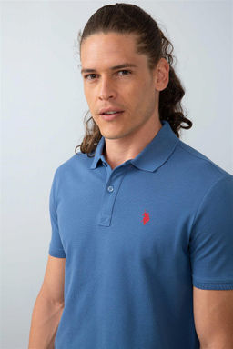 Мужская светло-темно-синяя базовая футболка с воротником-поло Неожиданная скидка в корзине