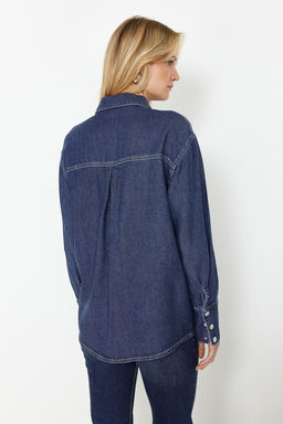 TRENDYOLMILLA Koyu Mavi More Sustainable %100 Tencel Oversize Denim Gomlek TWOSS24GO00141  фото 6