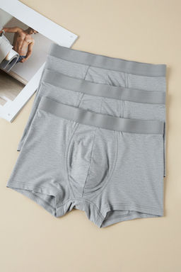 Gri Melanj 3lu Paket Basic Duz Pamuklu Boxer TMNAW20BX0063