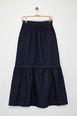 Koyu Mavi Volanl? Beli Lastikli Denim Etek TWOAW26ET00012 - Trendyolmilla фото 7