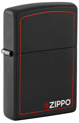Зажигалка ZIPPO с фирменным логотипом и красной окантовкой с черным матовым покрытием | Black Matte 218ZB