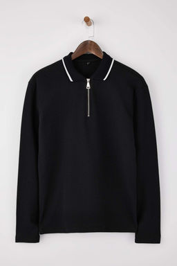 Siyah Loose Fit Dokulu Yaka Cizgi Detayl? Fermuarl? Polo Yaka T-shirt TMNSS26PO00003 - Trendyolmilla фото 7