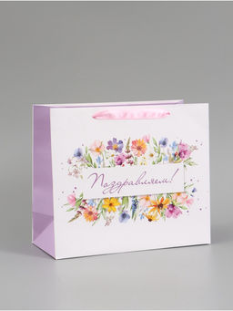 Цена за 2 шт. Пакет подарочный «Поздравляем. Цветы», 27×23×11.5 см