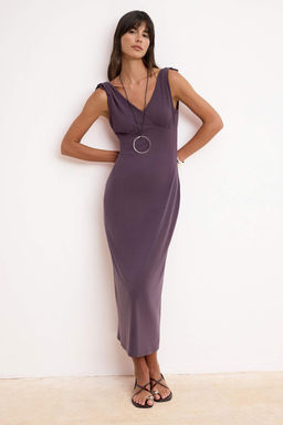 Murdum Bodycon V Yaka Kolsuz Baglama Detayl? Modal Orme Elbise TWOSS26EL00205