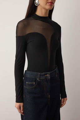 Trendyolmilla Siyah Transparan Detayl? Orme Tul Body TPRAW24BD00011  фото 11