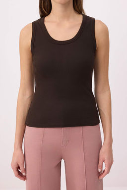 Kahverengi Fitted/Vucuda Oturan Havuz Yaka Kolsuz Fitilli Esnek Orme Atlet TWOSS26AL00062 - Trendyolmilla фото 3