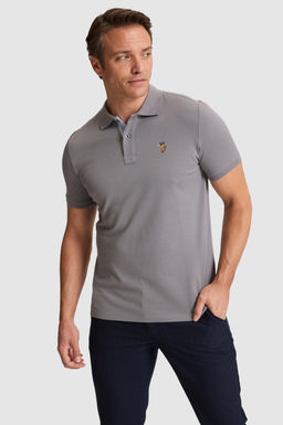 Erkek Gri Regular Fit Polo Yaka Basic Ti__rt