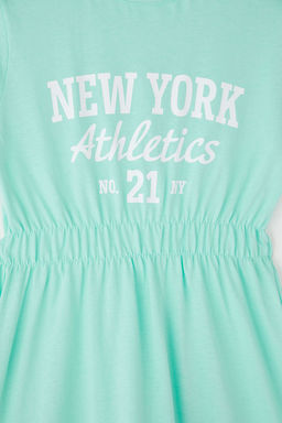 Lacivert K?z Cocuk %100 Pamuk Slogan Bask?l? K?sa Kol Beli Lastikli Mini Orme Elbise TKDSS25EL00084 - Trendyolmilla фото 7