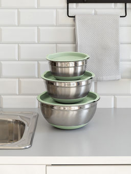 Миска для смешивания продуктов с крышкой 1,4л мятный нержавеющая сталь, силикон, ПП