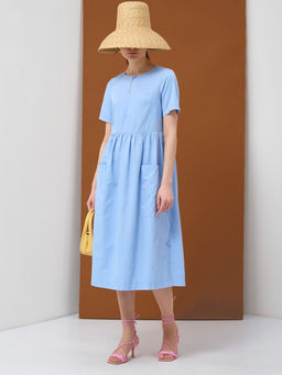 Платье хлопок OD-795-2 с планкой голубое OD-795-2 - Tantino фото 2