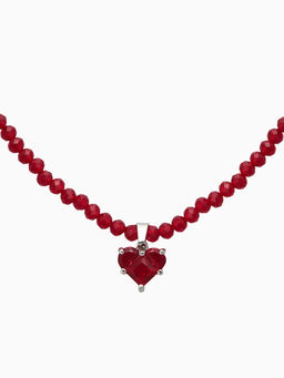 Чокер из бисера «Хрусталь» сердце, красный в серебре, 36 см + 5 см доп, цепочка