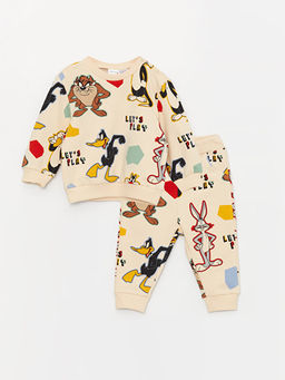 Bisiklet Yaka Looney Tunes Bask?l? Erkek Bebek Sweatshirt ve Pantolon 2li Tak?m