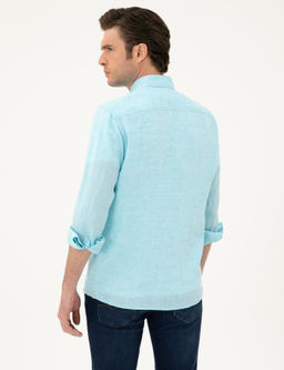 Turkuaz Regular Fit %100 Keten G_mlek
