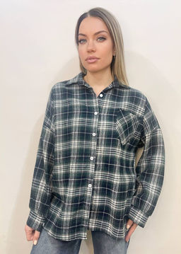 K12263 Рубашка OVER SIZE ЗЕЛЕНЫЙ