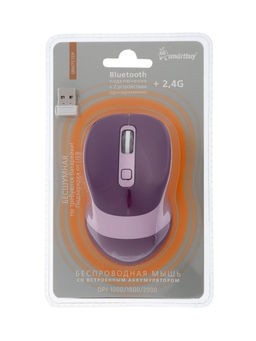 Мышь Smartbuy X57 Dual,беспроводная,BT+USB с зарядкой,4 кнопки, 2000dpi, 300мАч,фиолетовая