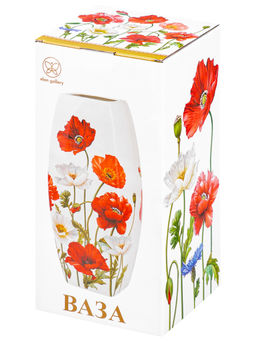 Ваза 3 л 12,5*12,5*30 см "Маки" квадрат, NEW BONE CHINA