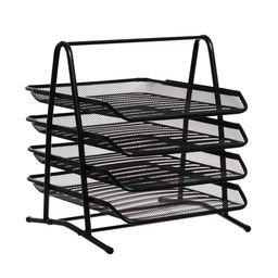 Лоток для бумаг А4, горизонтальный, металлическая сетка, 4 отделения, чёрный