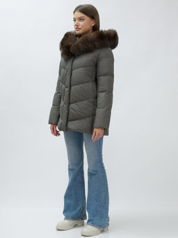 с МЕХОМ ПЕСЕЦ ПРЕМИУМ класса Полупальто зимние темно-серого цвета - Mtforce фото 10