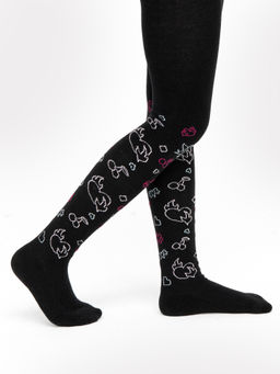 Цена за 3 пары! Колготки детские черные с плюшевым следом и рисунком в виде надписей - Mark formelle фото 4