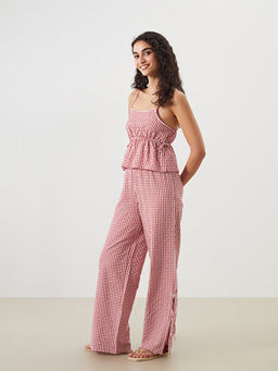 Kare Yaka Ekose Ask?l? Kad?n Pijama Tak?m?