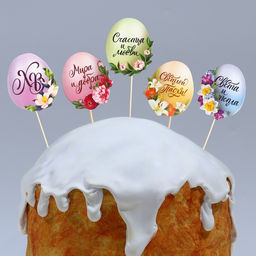 Цена за 2 шт. Топпер для украшения кулича «Мира и добра» на пасху, 4.5×3.8 см, 5 шт.