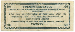 Банкнота 20 сентаво 1943 года Филиппины (Минданао, Администрация США)