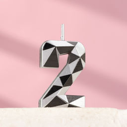 Цена за 3 шт. Свеча для торта «Алмаз», цифра 2, серебристый металлик