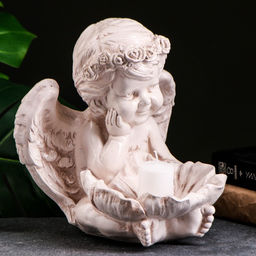 Фигура-подсвечник гипс Ангел с кувшинкой, 23?23?27 см, состаренный - Хорошие сувениры фото 2