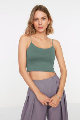 Mint Pamuklu Spagetti Ask?l? Fitted/Vucuda Oturan Crop Esnek Orme Atlet TWOSS20AL0006