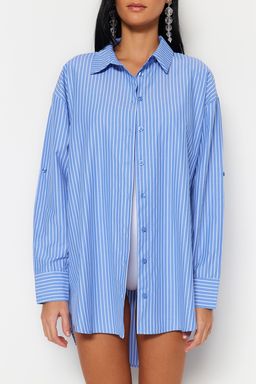 TRENDYOLMILLA Mavi Cizgili Dokuma Plaj Gomlegi TBESS22GO0664  фото 18